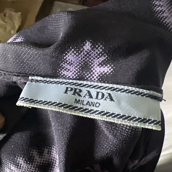 Prada Milano Top Eye Print Purple Black Sleeveless Collar Button Up Back Silk 6 - Picture 10 of 10